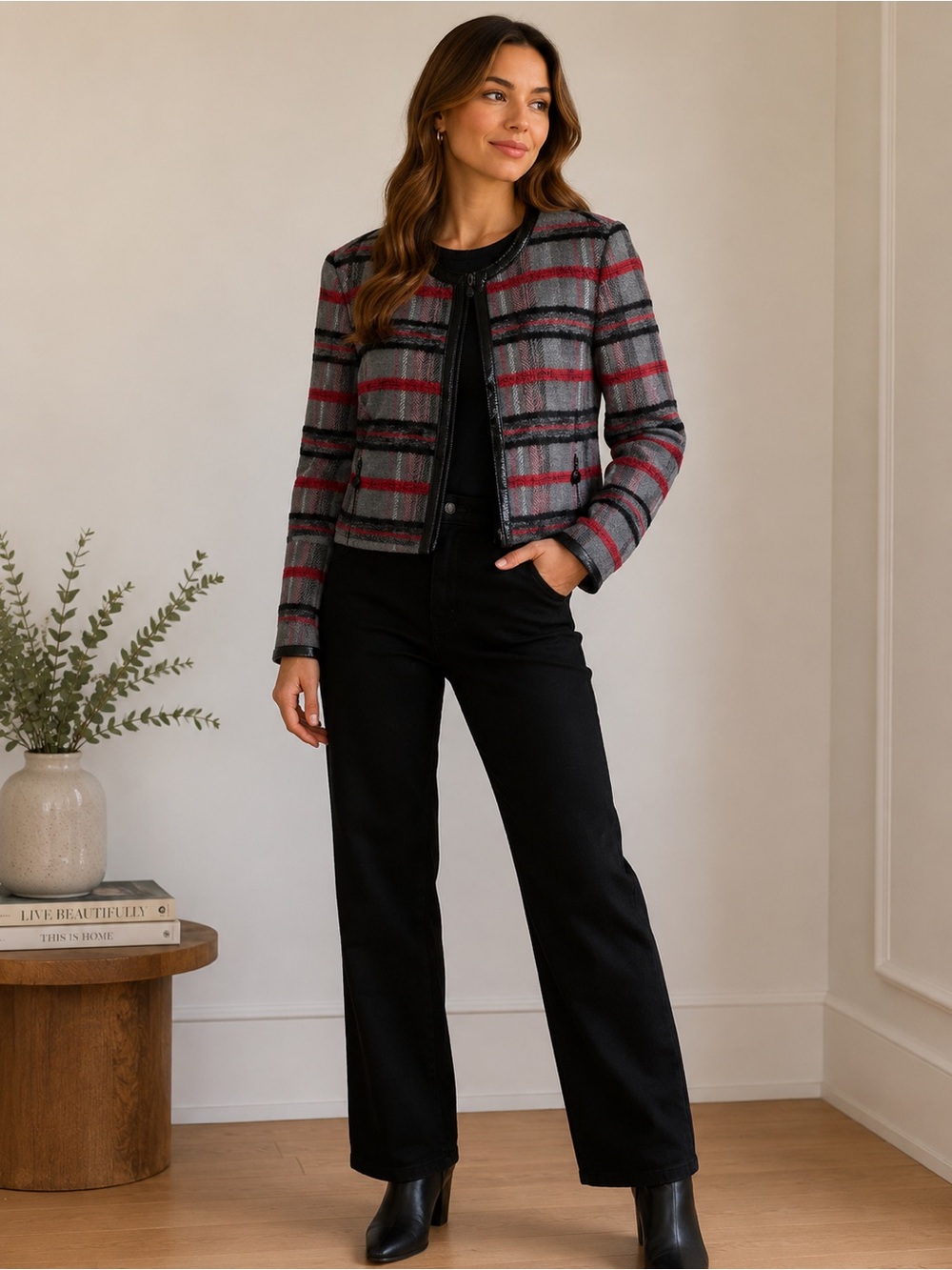 Akris Punto Wool Alpaca Angora Plaid Jacket Blazer| US 8 | Luxury Designer